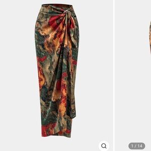 Satin Floral Print Tie Front Skirt